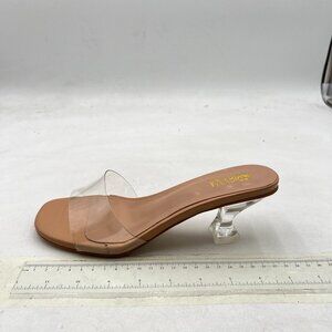Nude Women’s Clear Heels Square Toe Mules Slip on Wedding Dress Heel Sandals